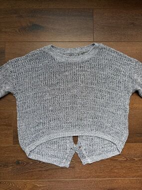 Express Marled Light Gray Cropped Crewneck Sweater